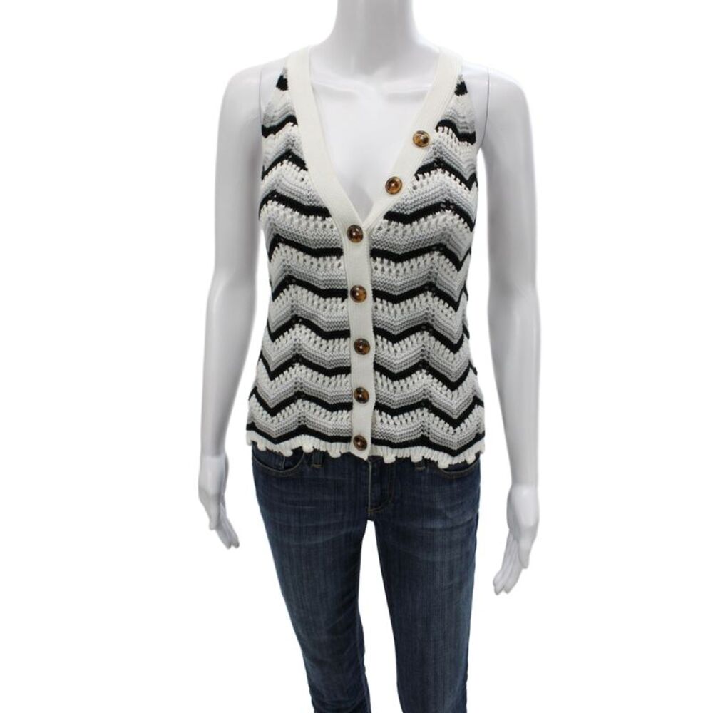 Cotton By Autumn Cashmere Women Black Chevron V Neck Cotton Sweater Vest Size L
